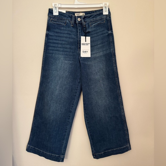 Oat New York High Waist Wide Leg Denim Jeans Size 2/26 NWT Dark Wash Stretch - Picture 1 of 6